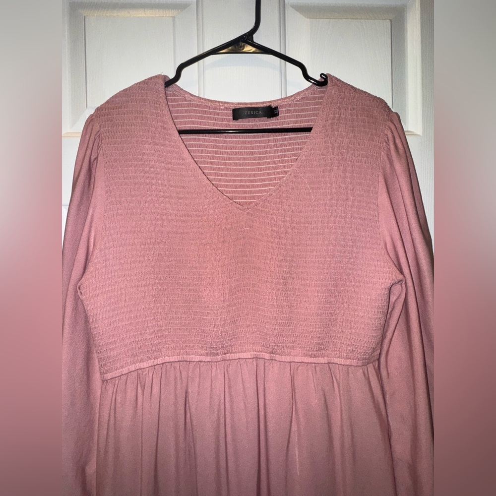 Zesica V-Neck Smocked Tiered Midi Dress in Dusty Rose - Picture 5 of 6